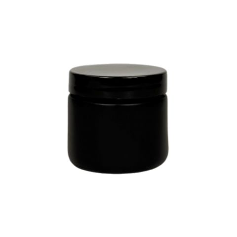2 oz. Black Matte Glass 53-400 Straight Sided Round Jar with PP Black Lid and Sealing Disc Liner - (24/Case)
