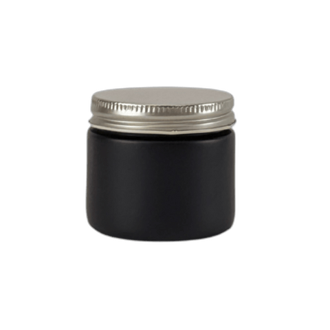 2 oz. Black Matte Glass 53-400 Straight Sided Round Jar with Silver Metal Lid - (24/Case)