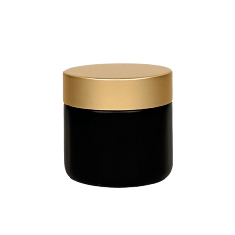 2 oz. Black Matte Glass Straight Sided Round Jar with Brushed Gold Lid - (24/Case)
