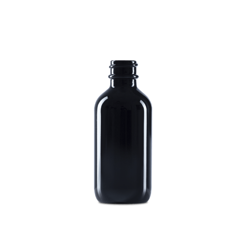 2 oz Black UV Glass Boston Round Bottle 20-400 Neck Finish