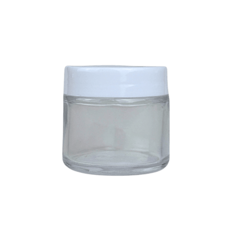 2 oz. Clear Glass 53-400 Straight Sided Round Jar with PP White Lid and Sealing Disc Liner - (24/Case)