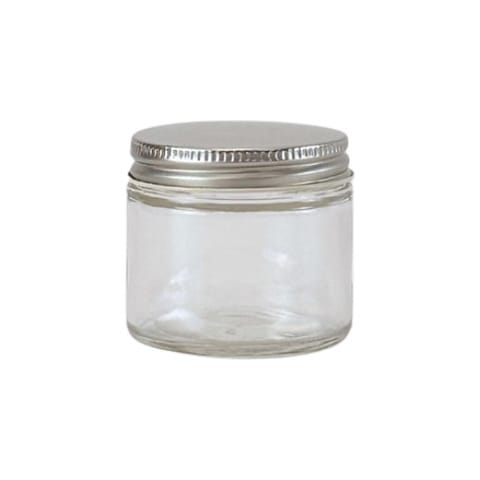 2 oz. Clear Glass 53-400 Straight Sided Round Jar with Silver Metal Lid - (24/Case)