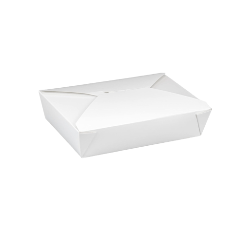 #2 White Microwavable Folded Paper Take-Out Containers 8.5" x 6.25" x 1.87" - (200/Case)