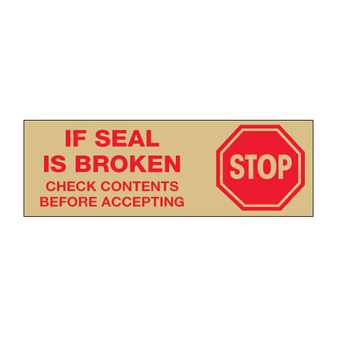 2" x 55 yds. - "Stop If Seal Is Broken..." Tan (18 Pack) Messaged Carton Sealing Tape – 2.2 Mil