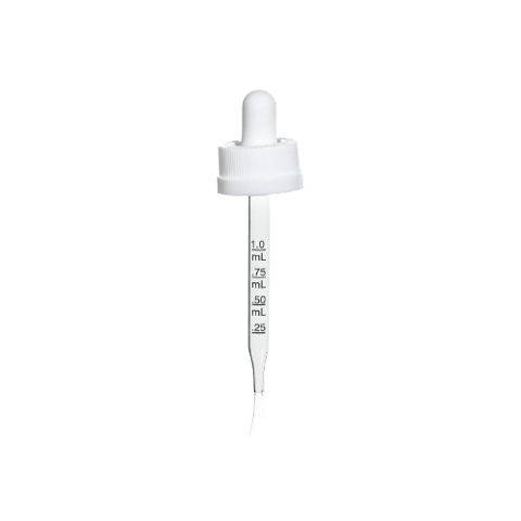 20-400 White CRC Dropper with 76 mm Graduated Polypropylene Pipette (Fits 1 oz Boston Round Bottle) - 1000/Case