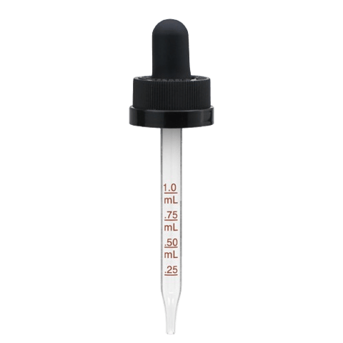 20-400 Black CRC Dropper with 89 mm Graduated Polypropylene Pipette (Fits 2 oz Boston Round Bottle) - 1000/Case
