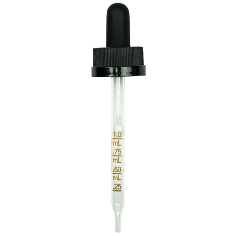 20-400 Black CRC Dropper with 91 mm Graduated Glass Pipette (Fits 2 oz Boston Round Bottle) - 1000/Case