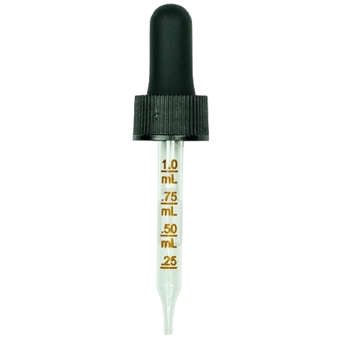 20-400 Black Dropper with 76 mm Graduated Glass Pipette (Fits 1 oz Boston Round Bottle) - 1000/Case