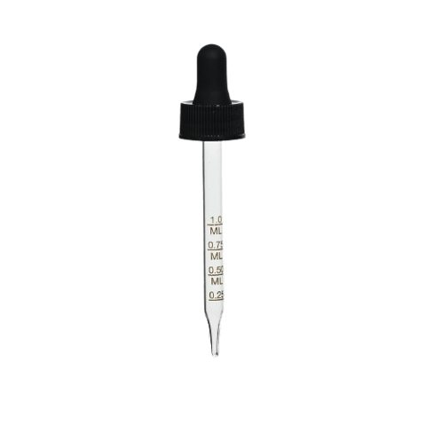 20-400 Black Dropper with 89 mm Graduated Polypropylene Pipette (Fits 2 oz Boston Round Bottle) - 1000/Case