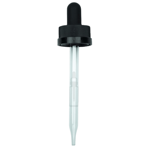 20-400 Black CRC Dropper with 91 mm Glass Pipette (Fits 2 oz Boston Round Bottle) - 1000/Case
