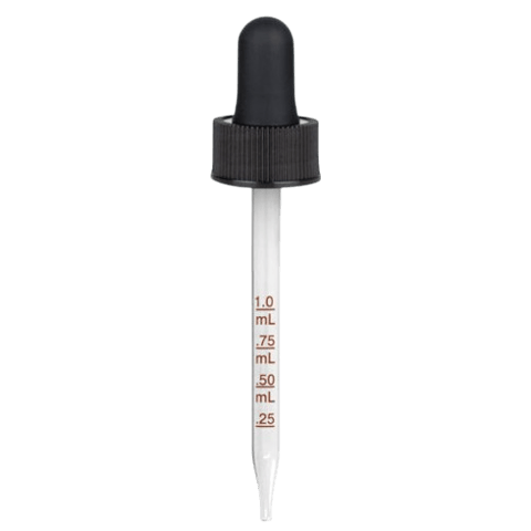 20-400 Black Dropper with 91 mm Graduated Glass Pipette (Fits 2 oz Boston Round Bottle) - 1000/Case