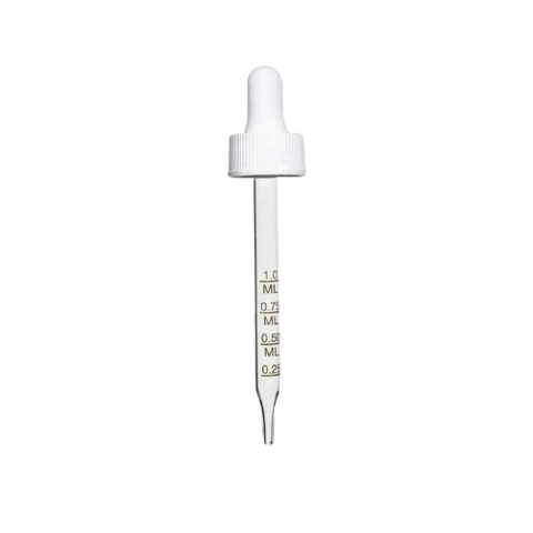 20-400 White Dropper with 89 mm Graduated Polypropylene Pipette (Fits 2 oz Boston Round Bottle) - 1000/Case