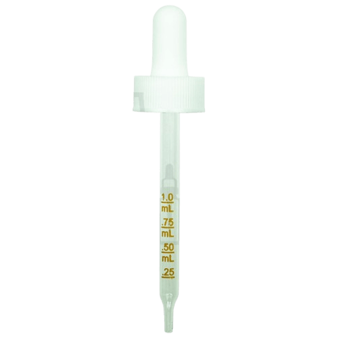 20-400 White Dropper with 91 mm Graduated Glass Pipette (Fits 2 oz Boston Round Bottle) - 1000/Case
