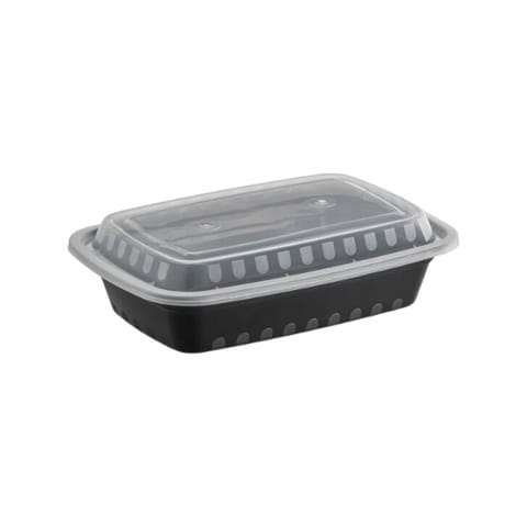 24 oz Black Rectangular Microwavable Container With Lid - (150/Case)