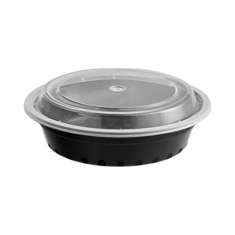 24 oz Black Round Microwavable Container With Lid, Haevy Weight - (150/Case)