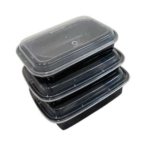 24 oz. Black Rectangular Food Container​ with Vented Lid, Microwavable - (150/Case)