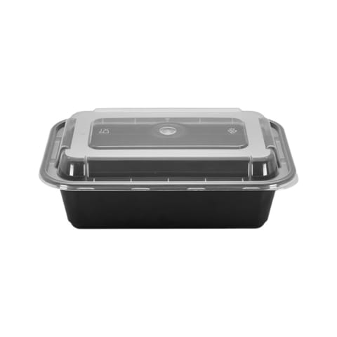 24 oz. Black Rectangular Microwavable Plastic Food Container with Lid - (150/Case)