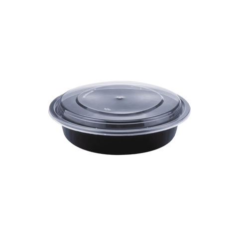 24 oz Black 7" Round Microwavable Heavy Weight Container with Clear Lid - (150/Case)