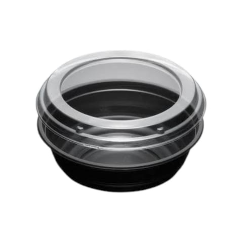 24 oz Black Round PS Plastic Salad Bowl with Clear Lid - (300/Case)