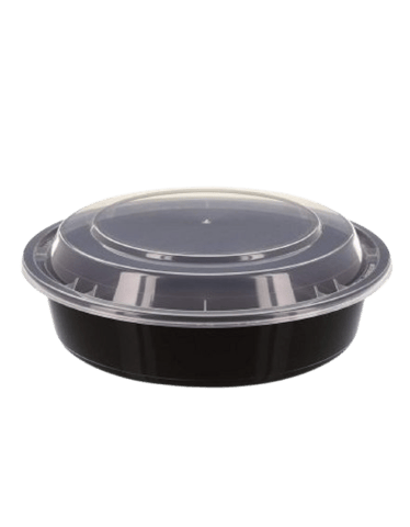 24 oz Black 7" Round Microwavable Standard Weight Container with Clear Lid - (150/Case)