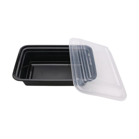 24 oz. Heavy Weight Black PP Plastic Rectangular Food Container​ with Lid, Microwavable - (150/Case)
