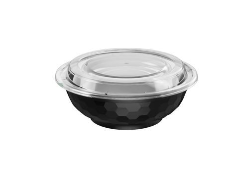 24 oz. Black Round Microwavable Heavy Weight Plastic Bowls with Lids - (150/Case)