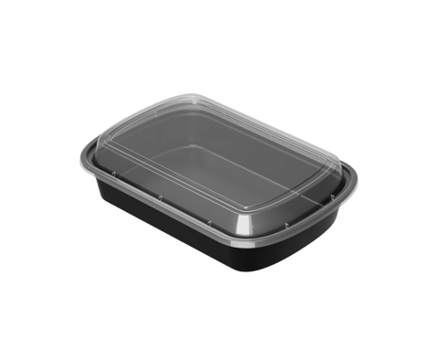 24 oz Black Rectangular Microwavable Heavy Weight Plastic Food Containers with Lids - (150/Case)
