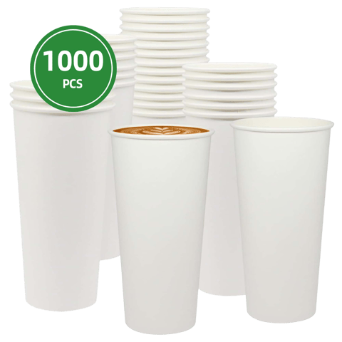 24 oz. White Poly Paper Hot Cups - (1000/Case)
