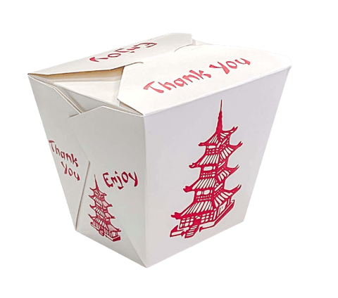 26 oz. Pagoda Print White Chinese Microwavable Paper Take Out Containers - (400/Case)