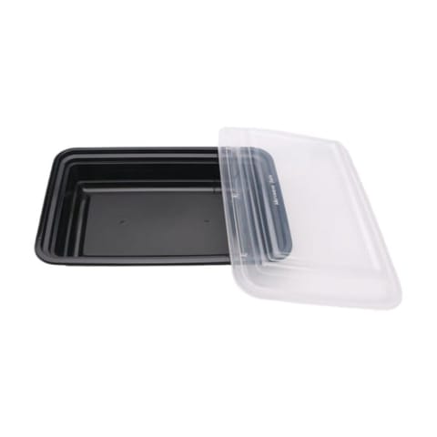 28 oz. Black Microwavable PP Plastic Rectangular Food Container​ with Lid, Heavy Weight - (120/Case)