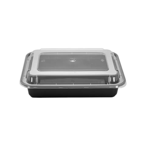 28 oz. Black Rectangular Microwavable Plastic Food Container with Lid - (150/Case)