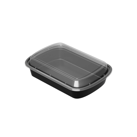 28 oz. Black Rectangular Microwavable Heavy Weight Plastic Food Containers with Lids - (150/Case)