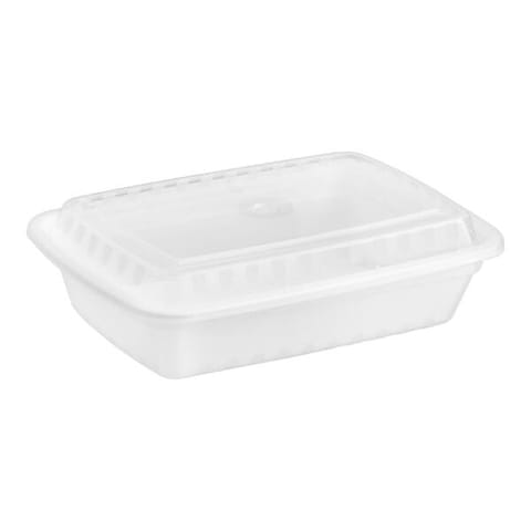 24 oz White Rectangular Microwavable Container With Lid - (150/Case)
