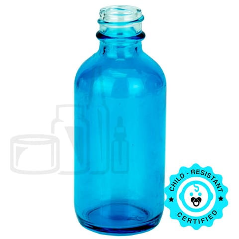 2oz Sky Blue Glass Boston Round Bottle 20-400 (240/Case)