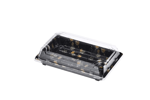 #3 Black PET Plastic Sushi Containers with Clear Lids 6.5" × 4.5" × 2" - (400/Case)