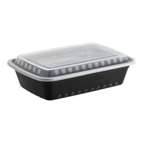 32 oz Black Rectangular Microwavable Container With Lid - (150/Case)