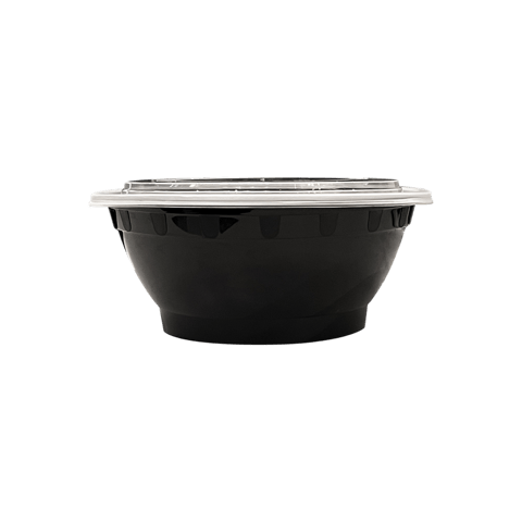 32 oz. Black Round Microwavable Heavy Weight Bowl with Clear Lid - (150/Case)