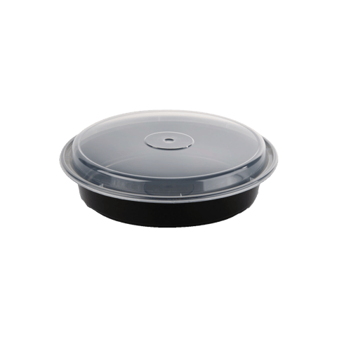 Microwave‑Safe 32 oz. Black PP Round Container – Heavy‑Duty, Clear Lid – (150/Case)