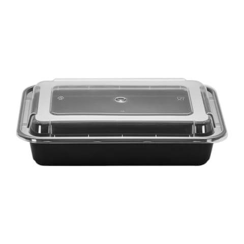 32 oz. Black Rectangular Microwavable Plastic Food Container with Lid - (150/Case)