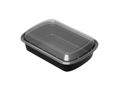 32 oz. Black Rectangular Microwavable Heavy Weight Plastic Food Containers with Lids - (150/Case)