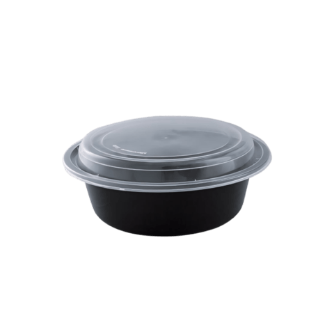 Microwave‑Safe 32 oz. Black PP Round Container – Heavy‑Duty, Clear Lid – (150/Case)