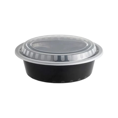 32 oz Black Round Microwavable Container With Lid, Haevy Weight - (150/Case)