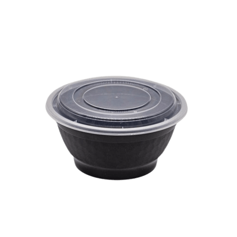 36 oz. Black 7" Round Microwavable Heavy Weight Bowl with Clear Lid - (150/Case)