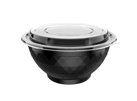 36 oz. Black Round Microwavable Heavy Weight Plastic Bowls with Lids - (150/Case)