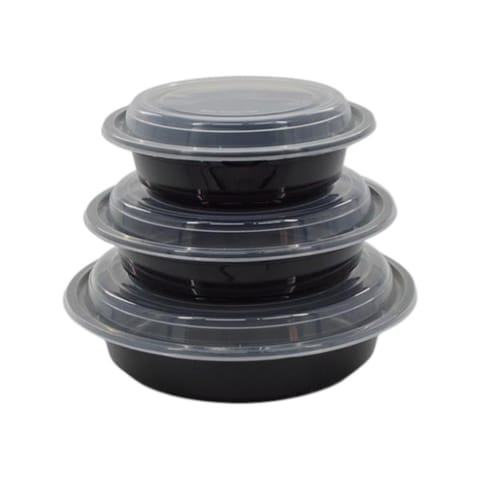 37 oz. Black Microwavable PP Plastic Round Food Container​ with Lid, Heavy Weight - (120/Case)