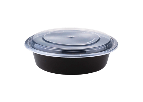 37 oz. Black Round Microwavable Heavy Weight Plastic Food Containers with Lids - (150/Case)
