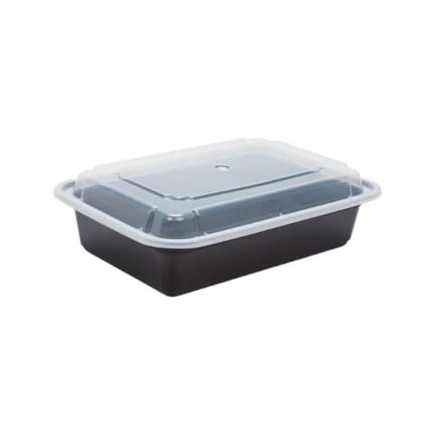 38 oz Black Rectangular Microwavable Container with Lid - (150/Case)