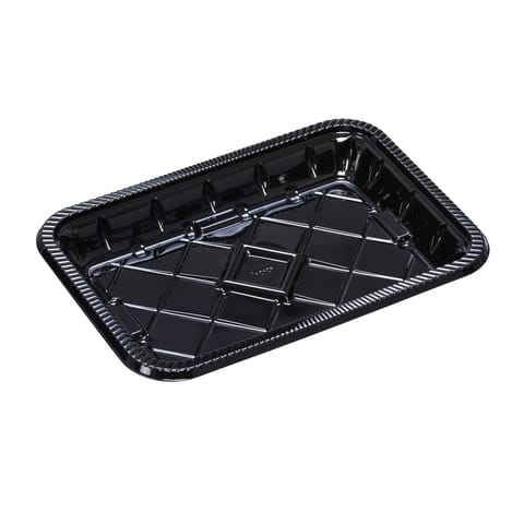 #3PP Black PET Plastic Meat Tray, 9" × 6 9/16" × 1 5/16" - (200/Case)