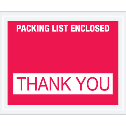 4 1/2 x 5 1/2" Red "Packing List Enclosed - Thank You" Envelopes