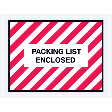 4 1/2 x 6" Red (Striped) "Packing List Enclosed" Envelopes